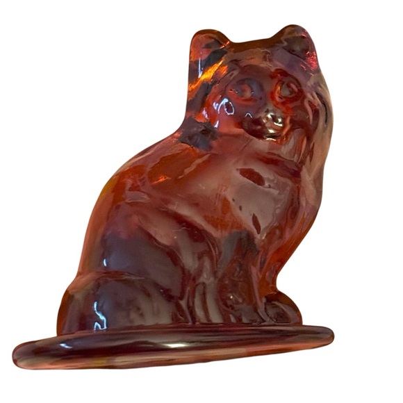 Vintage Viking Glass Cat Paperweight Amber Handmade 1978 - Picture 1 of 5